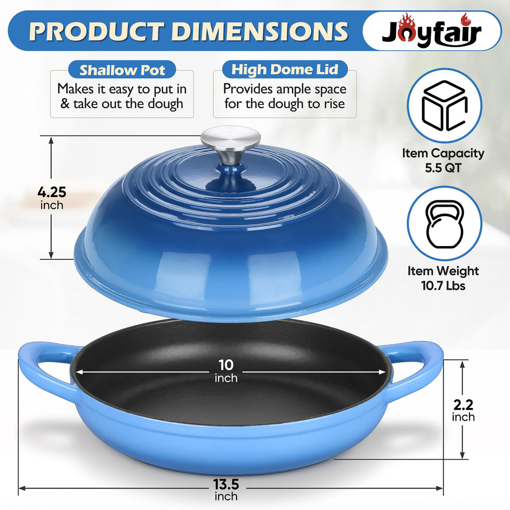 Dutch Oven for Bread Baking, Enameled Cast Iron Pot with Lid, Blue