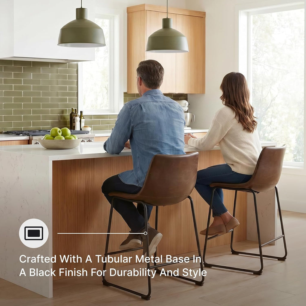 Centiar 24" Counter Height Modern Bucket Barstool 2 Count, Brown