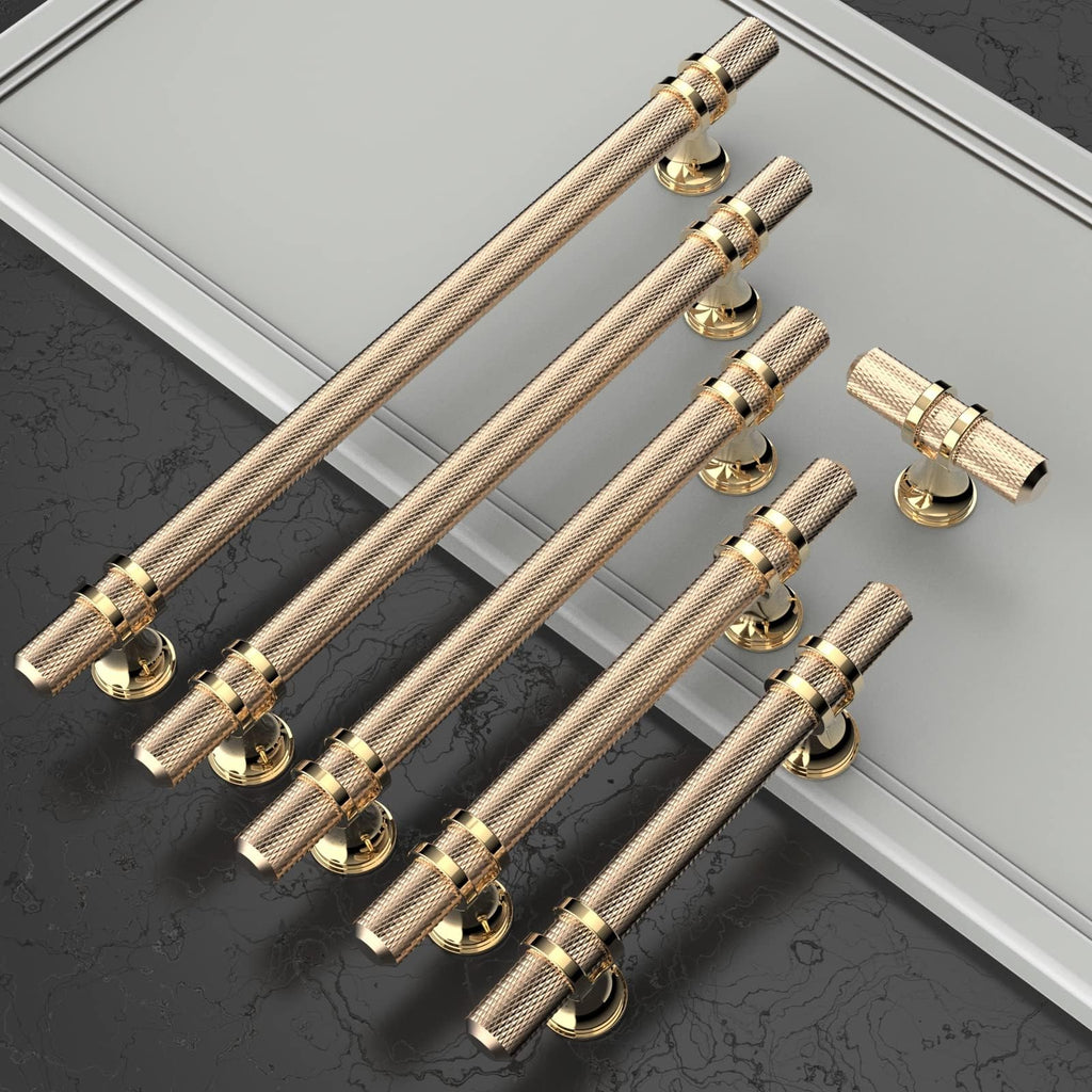 10 Pack Knurled Gold Cabinet Pulls 7 Inch Hole Center Brushed Brass Kitchen Cabinet Handles for Drawer Dresser