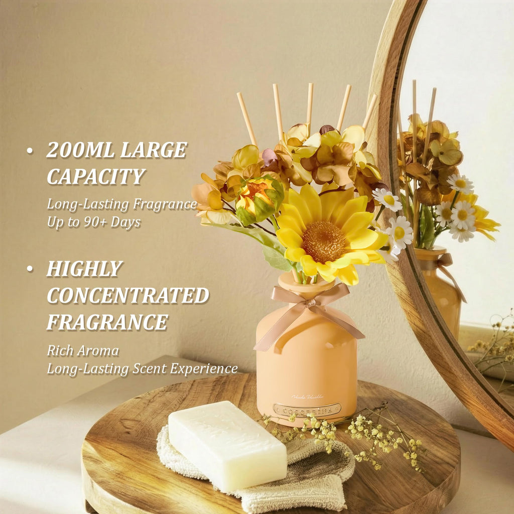 Reed Diffuser Set, 6.7oz Flower Reed Diffuser with Sticks, Neroli Vanilla Essential Oil, Long Lasting Home Fragrance