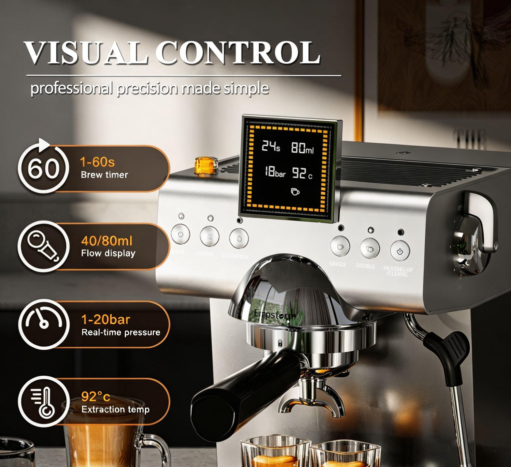 20 Bar Espresso Machine with Milk Frother Steam 1350W Silver