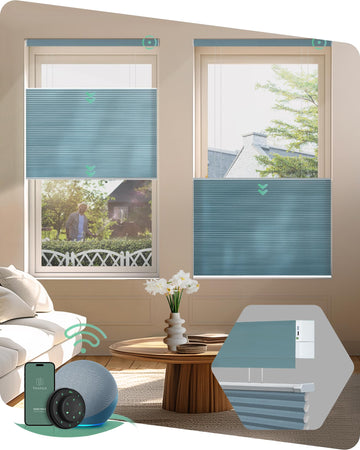 Motorized Cellular Shades, Custom, Light Filtering, Blue