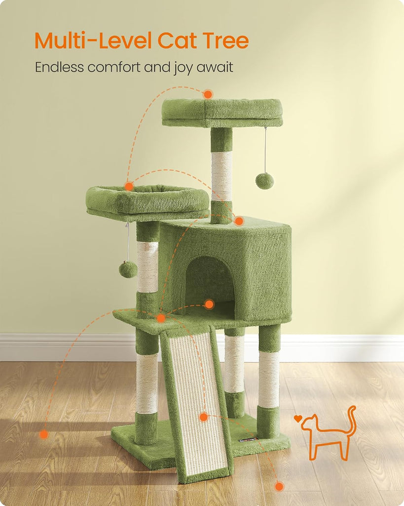 Cat Tree, 45.3-Inch Cute Cat Tower, Plush Climbing Condo, Green