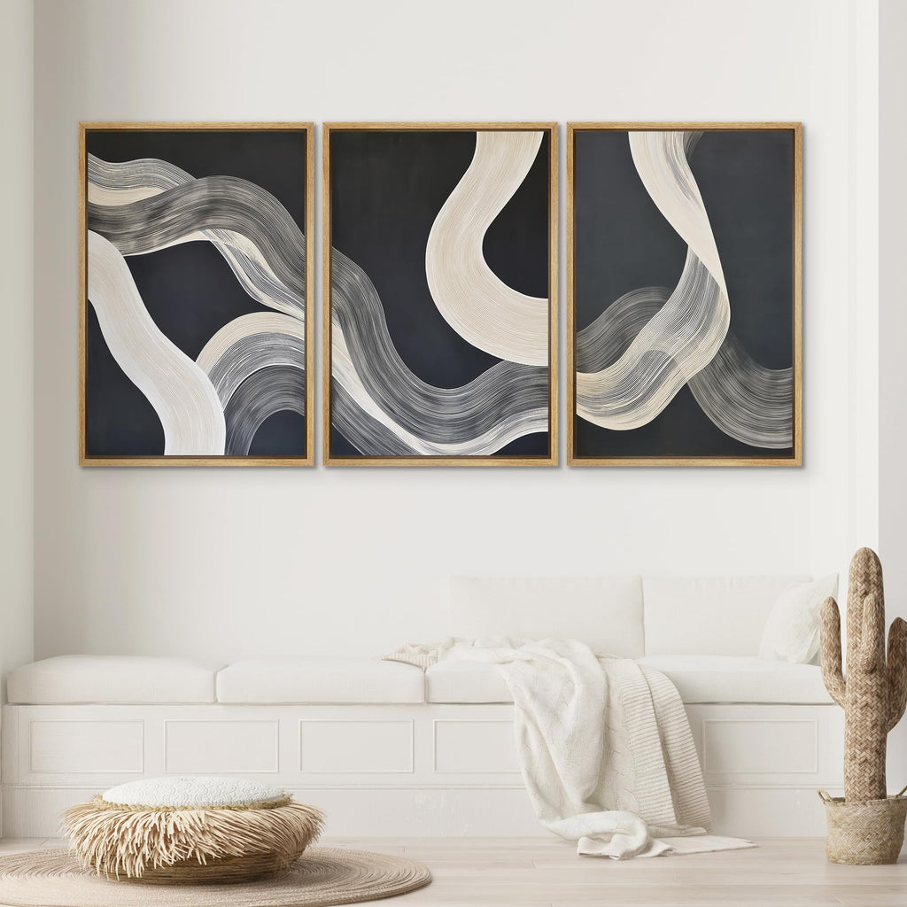 Framed Canvas Print Wall Art Abstract Wave Lines