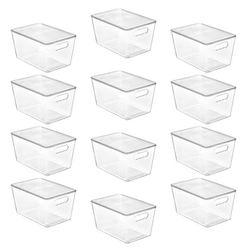 12 Pack Clear Stackable Storage Bins with Lids and Handles, Large