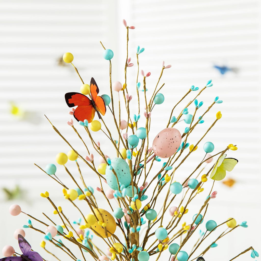 Easter Eggs Table Tree with Burlap Base Decorative Table Tree Decor for Spring Easter Party Supplies Props,18" H