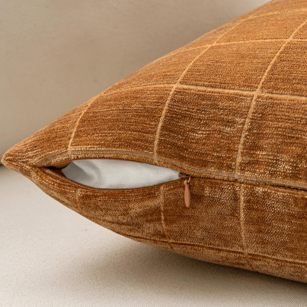 Bronze Plaid Decorative Fall Throw Pillow Covers 18x18 Set of 2