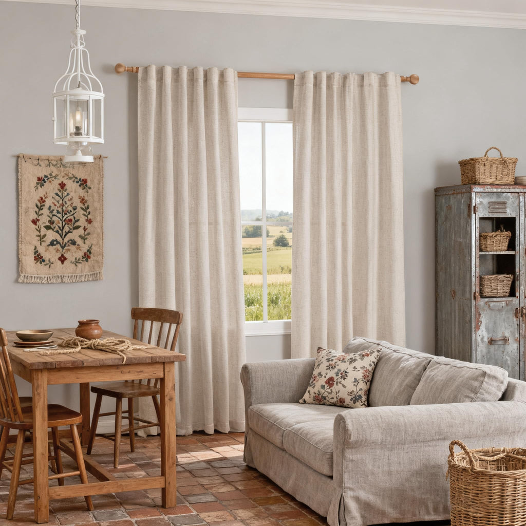 Natural Linen Curtains, Semi Sheer Curtains & Drapes 84 inches Length 2 Panels Set Farmhouse Country Style Back Tab