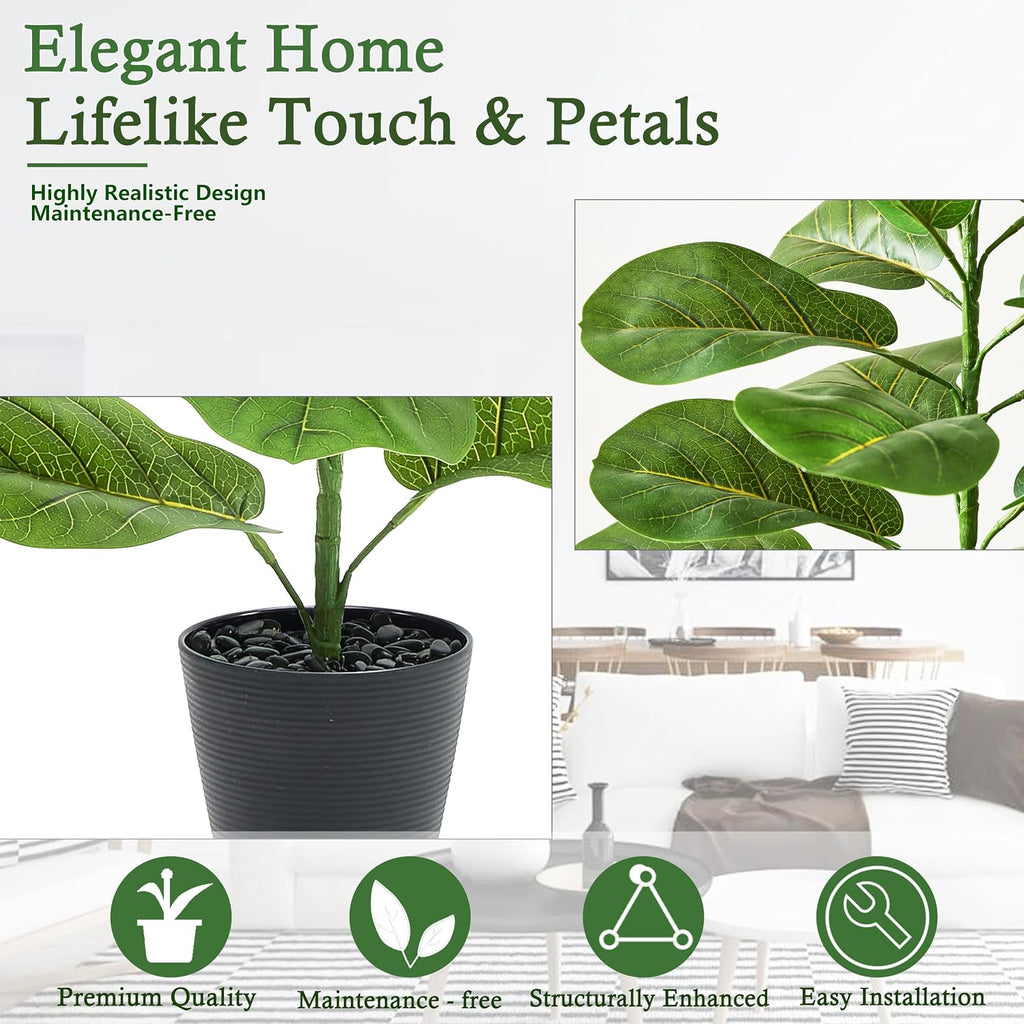 2.5FT Artificial Fiddle Leaf Fig Trees -30" Faux Ficus Lyrata Plant Fake Fig Tree Lifelike Fig Plant Silk - Set of 2