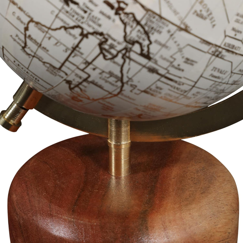 Decorative Globe with Wood Base or Office Decor - Ornament for Desk, Hallway, or Coffee Table - Modern Desktop Globe