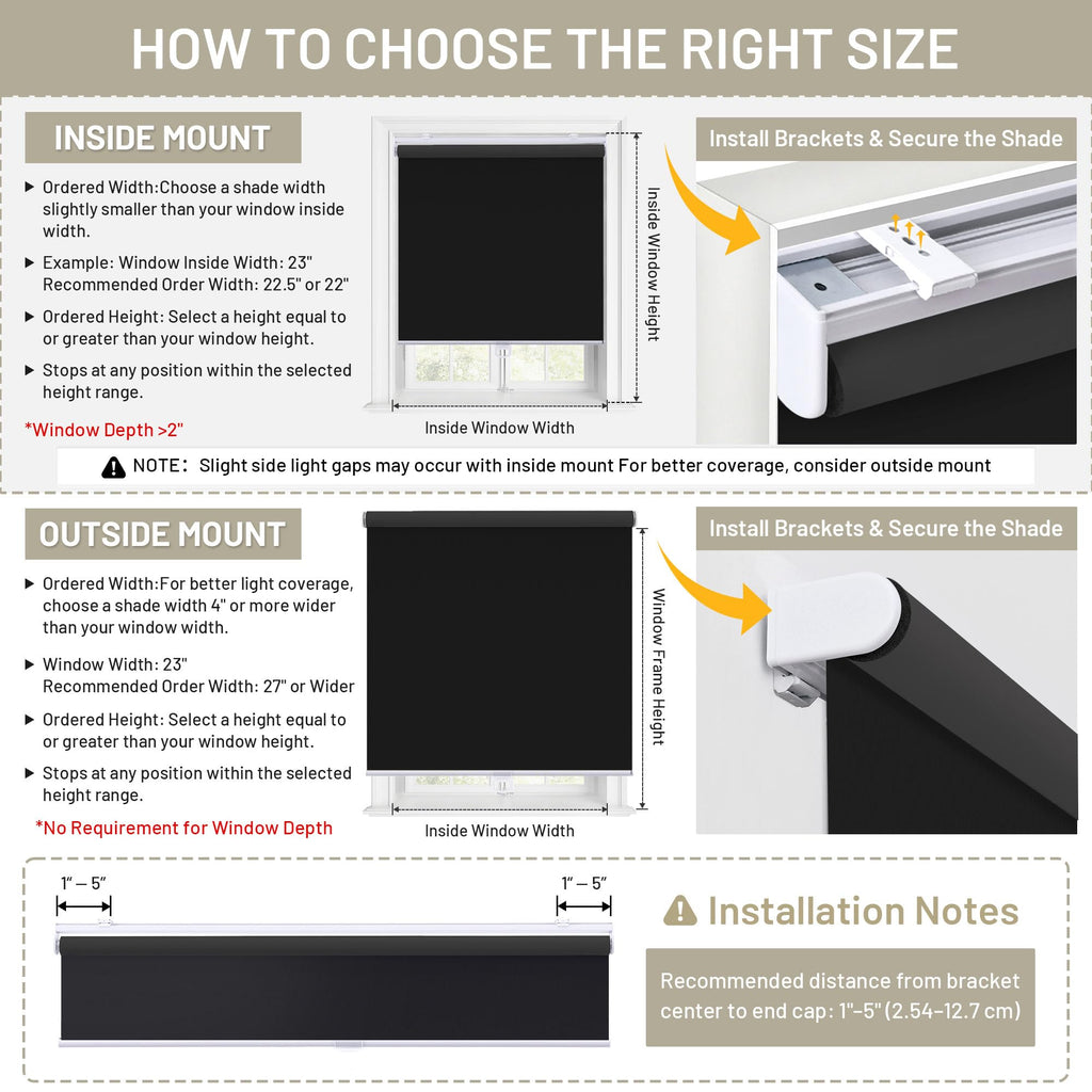 Blackout Cordless Roller Shades Blinds, Black