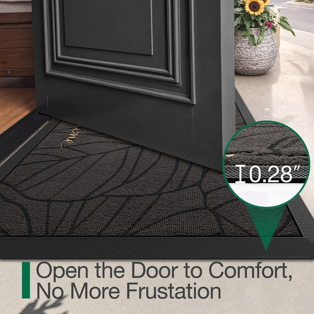 Outside Welcome Door Mat 24x36, Non-Slip Heavy Duty Dirt Trapper, Grey | Rubber Entry Doormat, Low Profile, Trap Dirt
