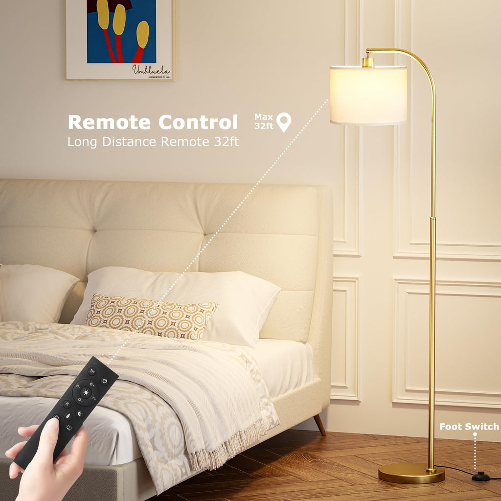 Arc Floor Lamp with Remote and Stepless Dimmable Bulb, Colors Temperature & Brightness Adjustable, Floor Lamps (White