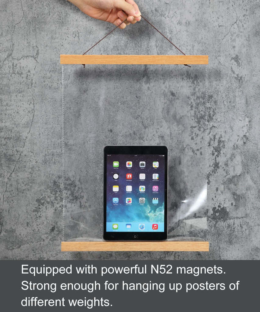 Magnetic Poster Hanger Frame, 52x20 52x32 52x36 Teak Wood Magnet Poster Frame for Posters, Prints, Photos, Pictures