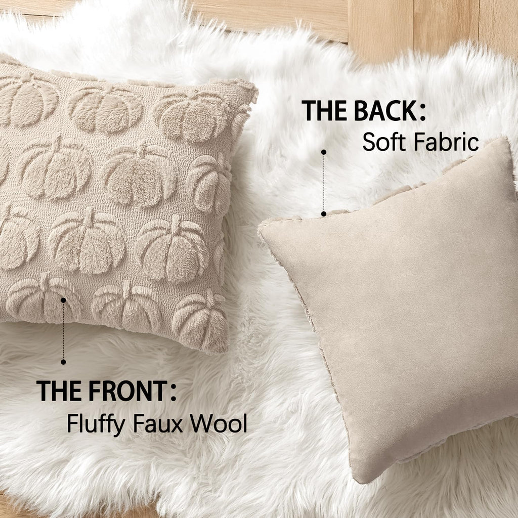 Fall Pillow Covers Pumpkin Fall Decor 18x18 Beige - Set of 2