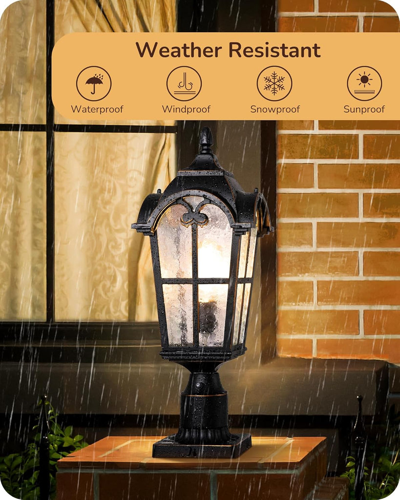 Large Size Dusk to Dawn Outdoor Post Light, 21.9'' H 120V Pole Light Fixture with Pier Mount Base