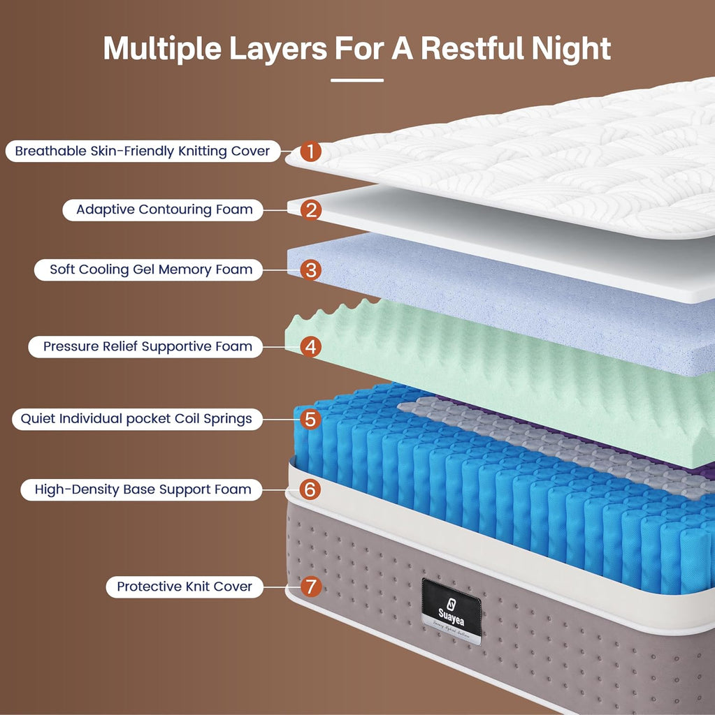 16 Inch King Size Mattress, Hybrid King Mattress in a Box for Side Sleepers | Cooling Gel Memory Foam & Medium Firm