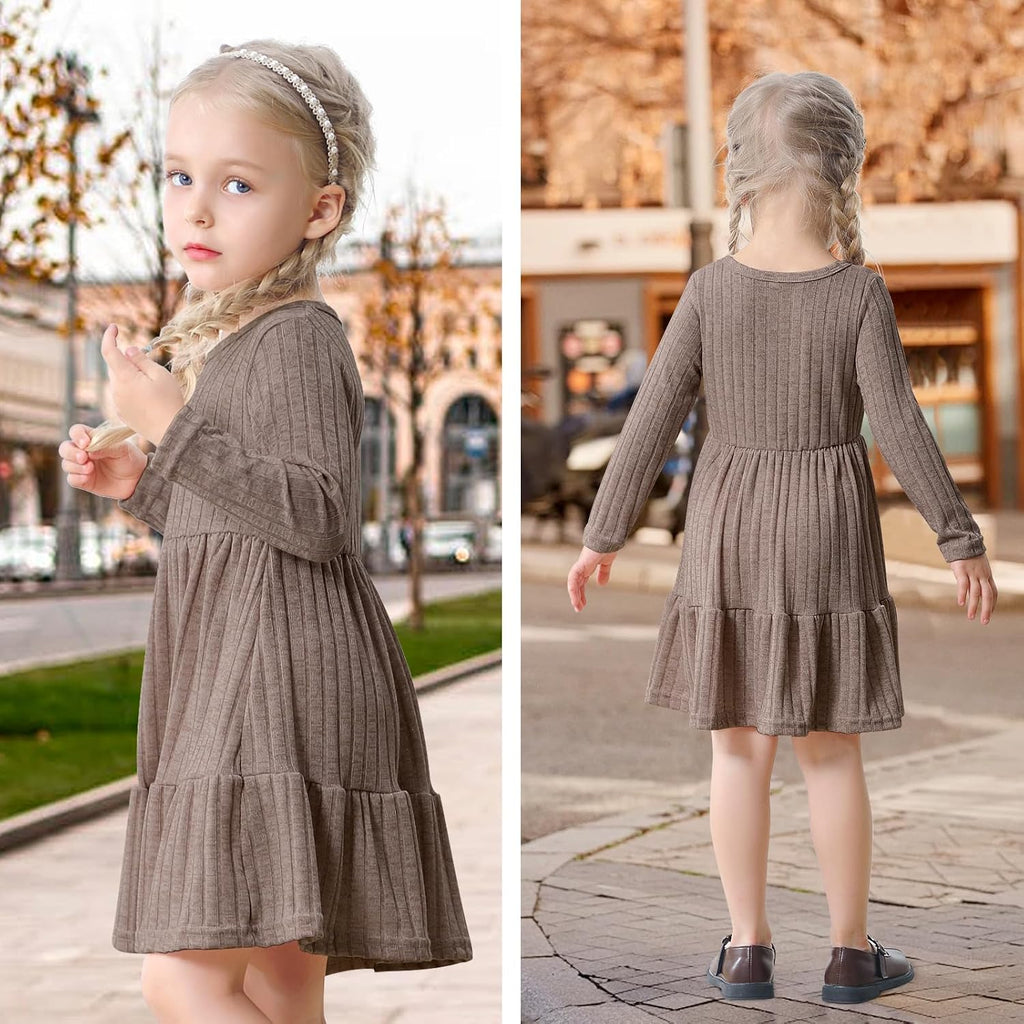Toddler Baby Girl Long Sleeve Dress Girls Knit Sweater Dresses Tiered Kids Swing Holiday Clothes Fall Winter