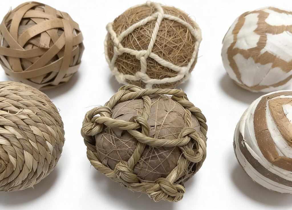Decorative Balls for Bowl Centerpiece, 2.4 Inch Orbs Spheres Decor Balls Rattan Wicker Balls for Bowl Fillers - Set of 6