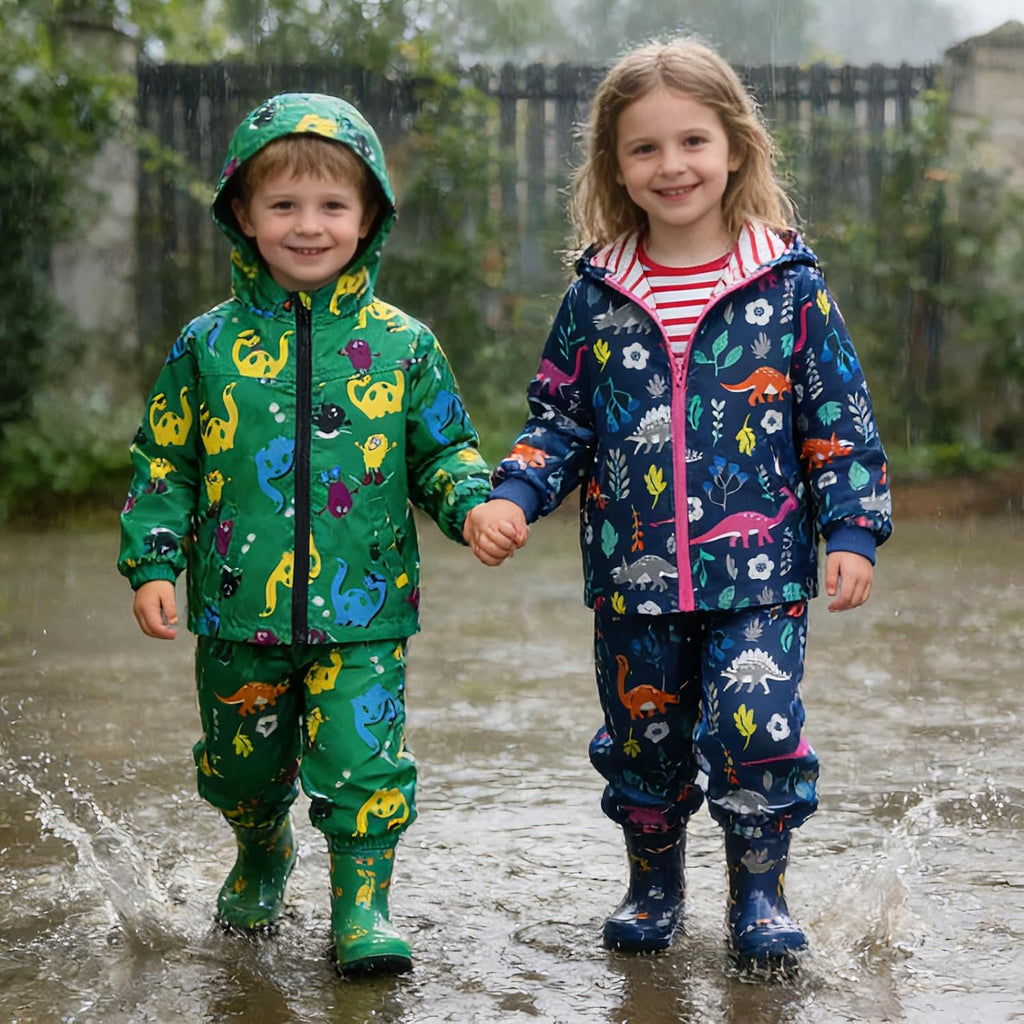 Toddler Boys Girls Raincoat Waterproof Hooded Rain Jacket Pants Suit