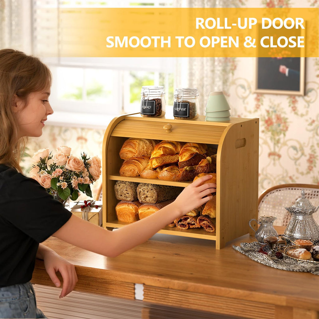 Bamboo Countertop, Roll Top Bread Storage Box
