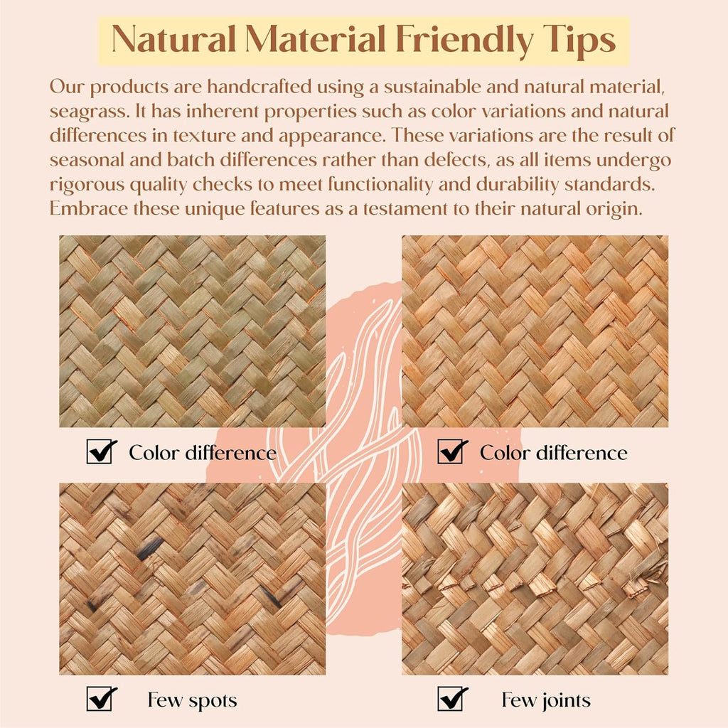 Rectangular Woven Placemats, Rattan Wicker Table Mats, 17" x 12", Natural Seagrass Place Mats for Dining Table - Set of 6