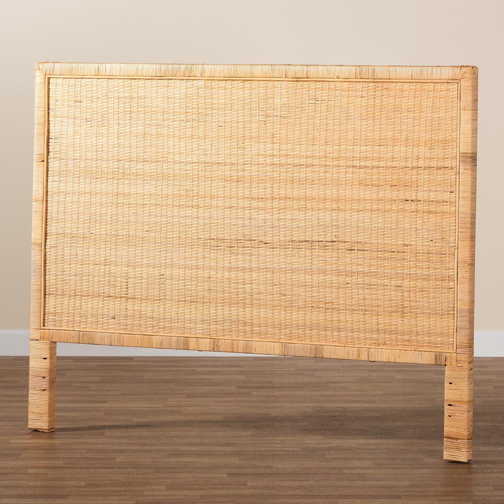 Bohemian Natural Rattan and Mahogany Wood King Headboard
