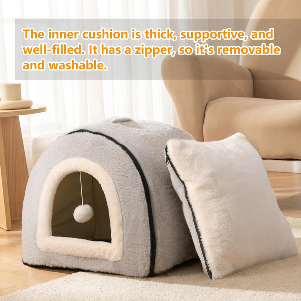 Cat Bed for Indoor Cats，Foldable cat cave，Anti-Slip & Water-Resistant Bottom，cat Houses for Indoor Cats or Small Dogs