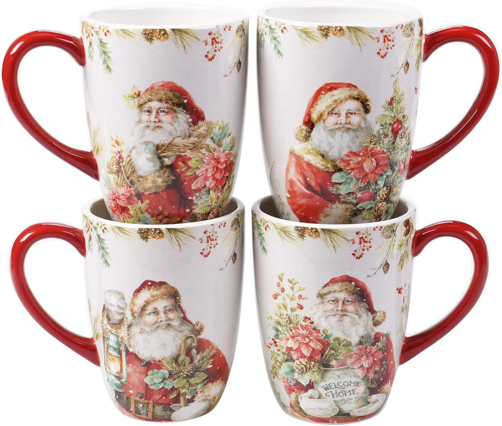 Christmas Story 16pc Dinnerware Set - Service for 4 with Santa Plates, Bowls & Mugs - Vintage Holiday Ceramic Set