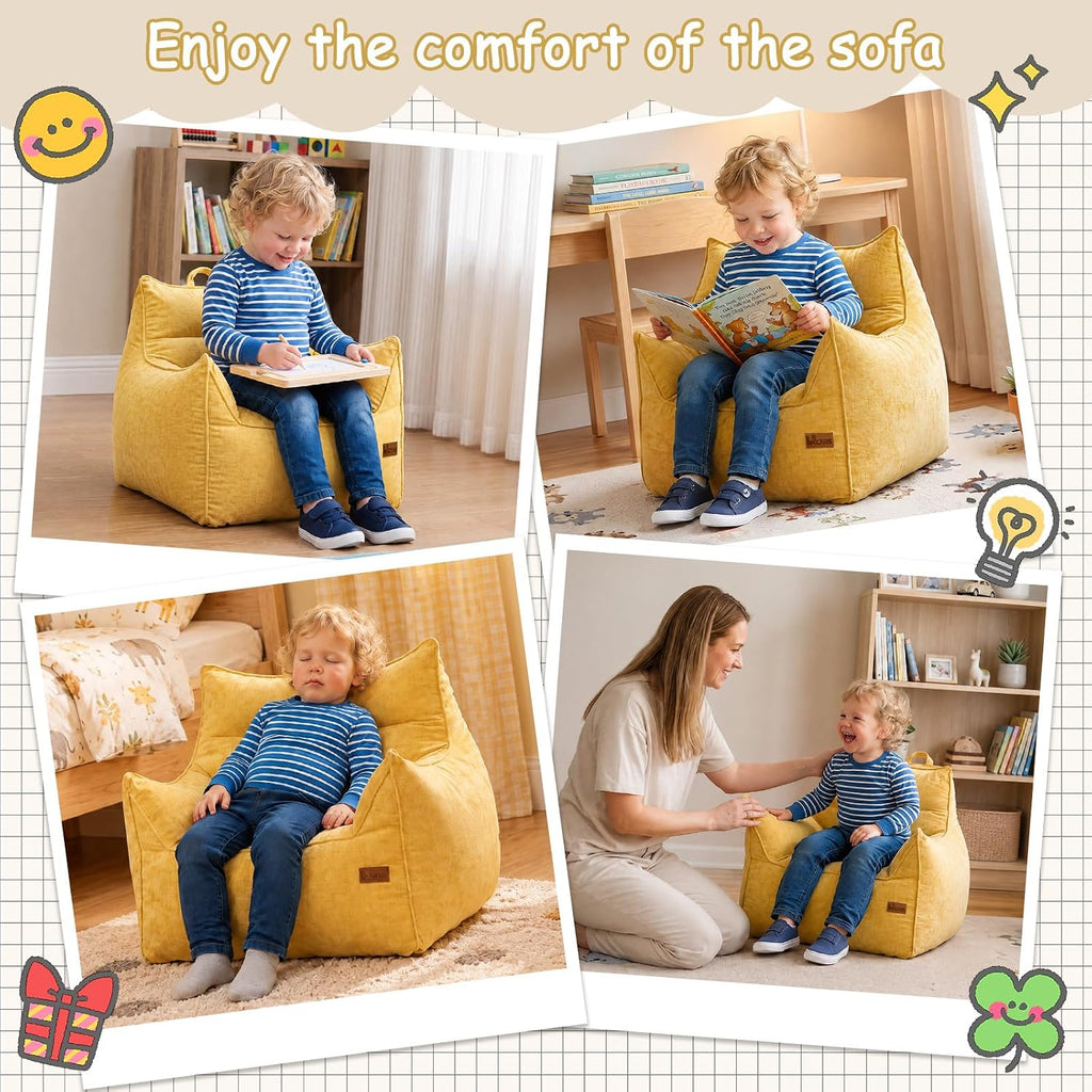 Fluffy Bean Bag Chair for Kids Teens & Adults(S-Yellow)
