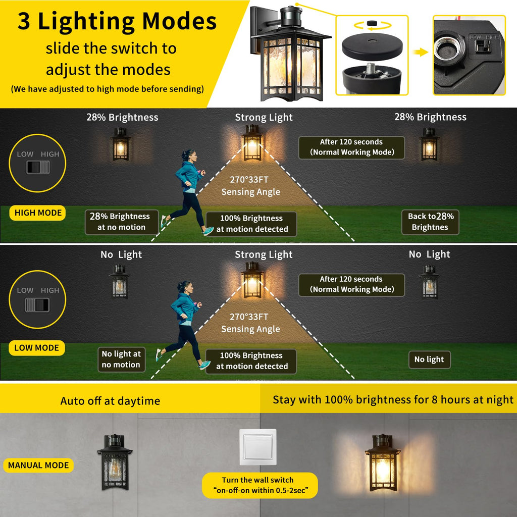 Brown Motion Sensor Outdoor Lights Wall Mount - Dusk to Dawn Exterior Light Fixture for Outside House Porch Patio