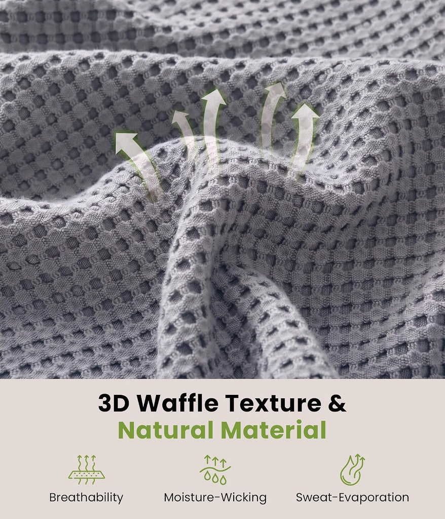 100% Bamboo Rayon Waffle Blanket Twin Size, 60x80 Inch, Blue Gray | Super Soft, Breathable, Lightweight Blanket for