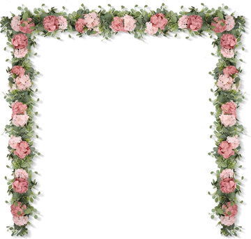 Artificial Hydrangea Flower Garland with Eucalyptus & Baby's Breath 6FT Floral Vines Greenery Garland for Mantel - Set of 2