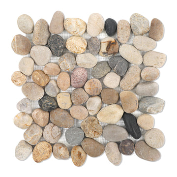Pebble Tiles for Shower and Bathroom Floor, Tumbled Mix River Rock Pebble Stone Mosaic Tile with Matte Surface, 5