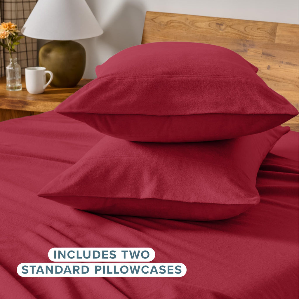 Flannel Pillowcases 100% Cotton (Standard Set of 2, Red)
