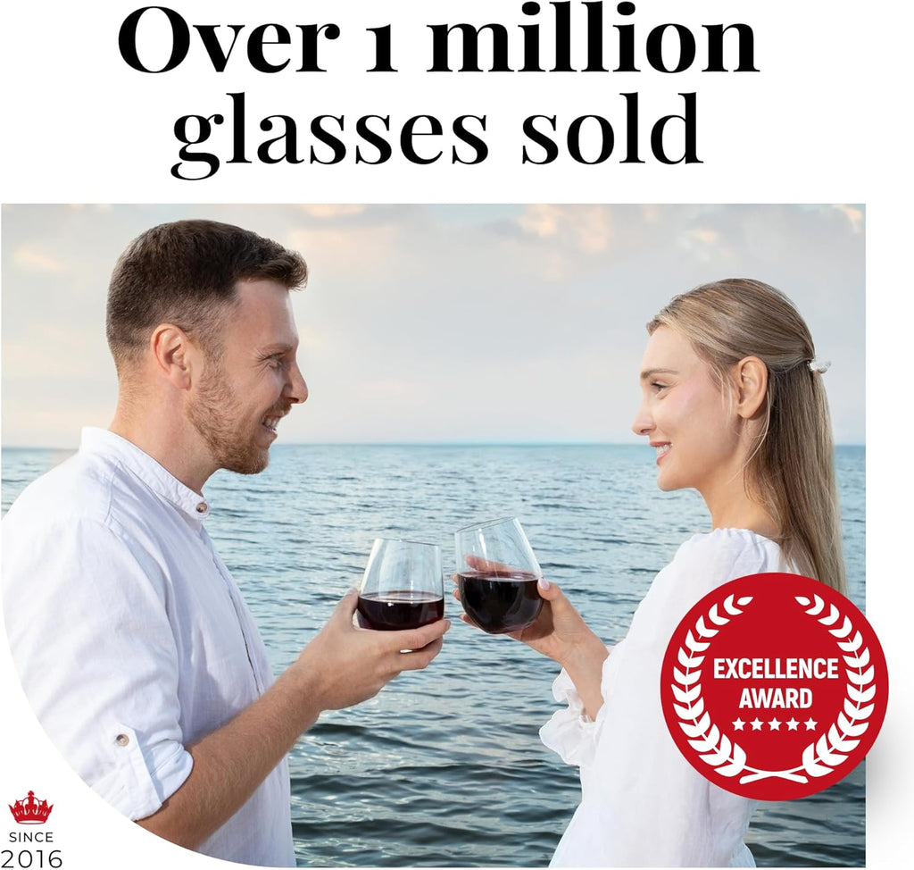 Unbreakable Plastic Stemless Wine Glasses 20 oz | 100% Tritan Heavy Base | Shatterproof Glassware | Ideal For