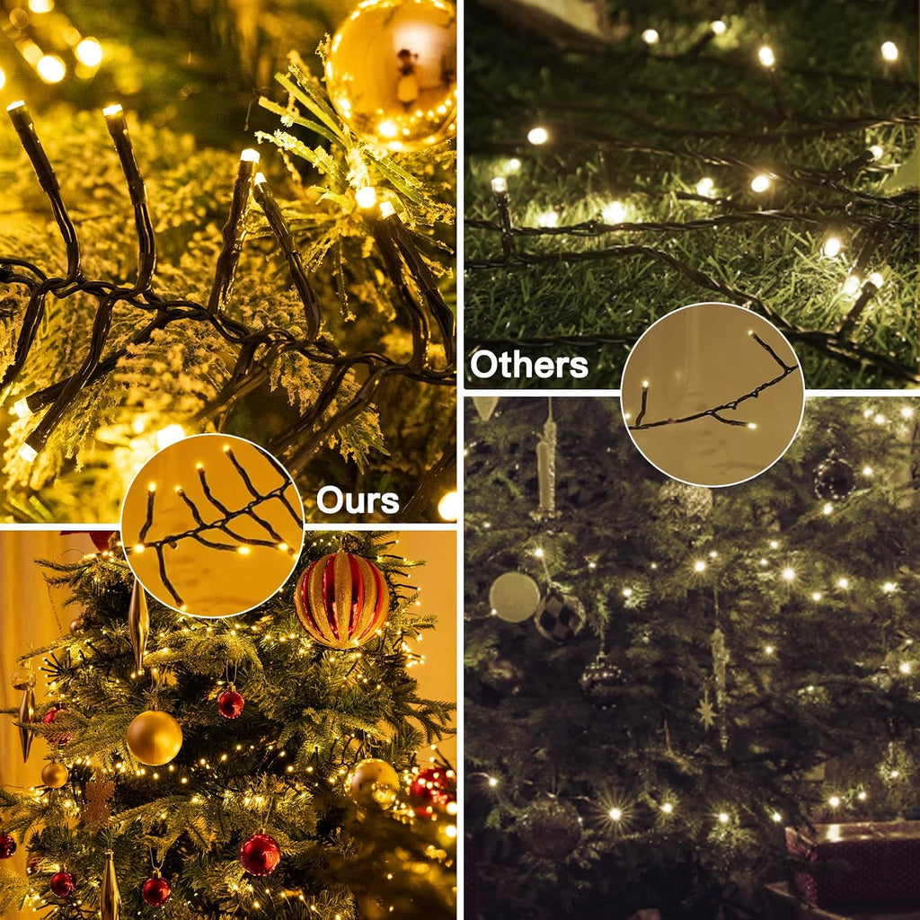 1000 LED 50FT Cluster String Lights, Outdoor Warm White Waterproof Christmas Tree Firecrackers String Lights with 8