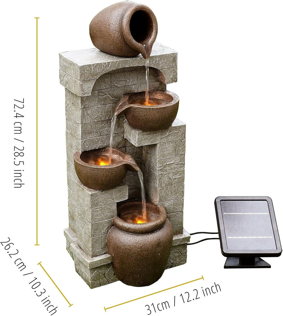28 in. Cascading Bowls and Stacked Stones LED Outdoor Water Fountain Living Spaces to Create a Calming Oasis