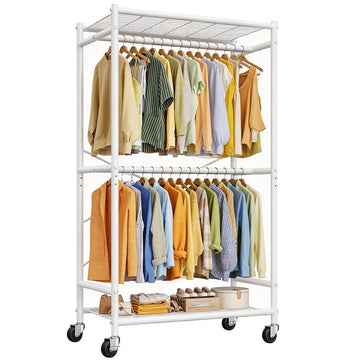 Rolling Clothes Rack, Clothing Racks for Hanging Clothes, 120+ Garments Storage, Freestanding Closet Racks, Laundry