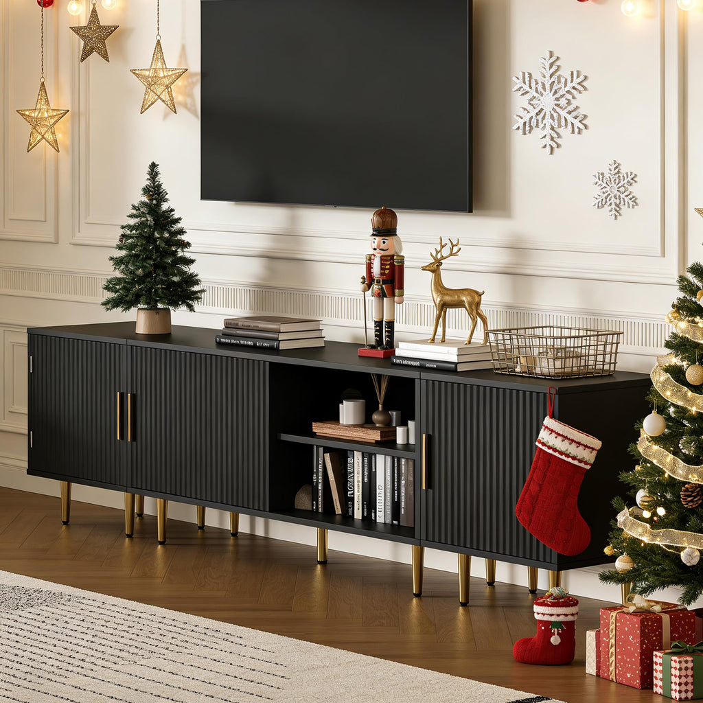 71"Modern Fluted TV Stand for 50/60/70/80 Inch TV, Black