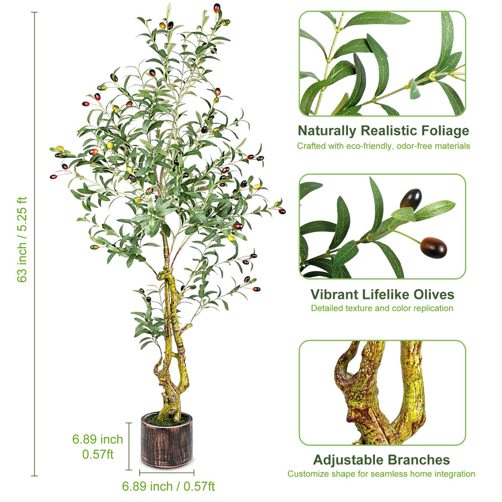 5FT Artificial Olive Tree Indoor - Lifelike Fake Olive Tree with Branches, Leaves & Fruits, Realistic Faux Tree