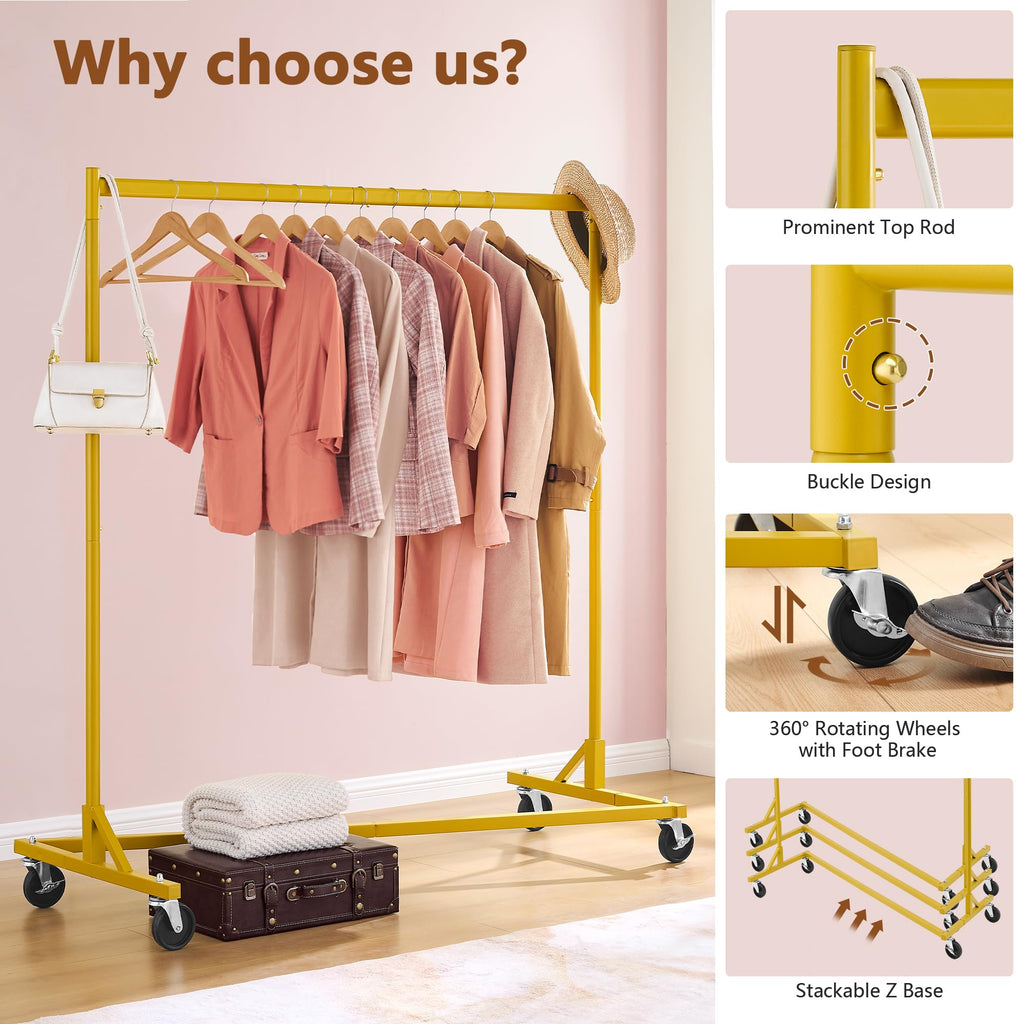 Z Rack, Rolling Clothes Racks with Z-Base, Heavy Duty Garment Rack, Clothing Racks for Hanging Clothes, Sturdy Metal