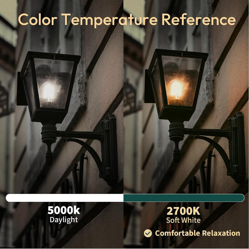 800LM Dusk to Dawn LED Outdoor Light Bulb, 2-Pack A19 LED Bulb 60W Equivalent, E26 Base, 2700K Soft White, 7W