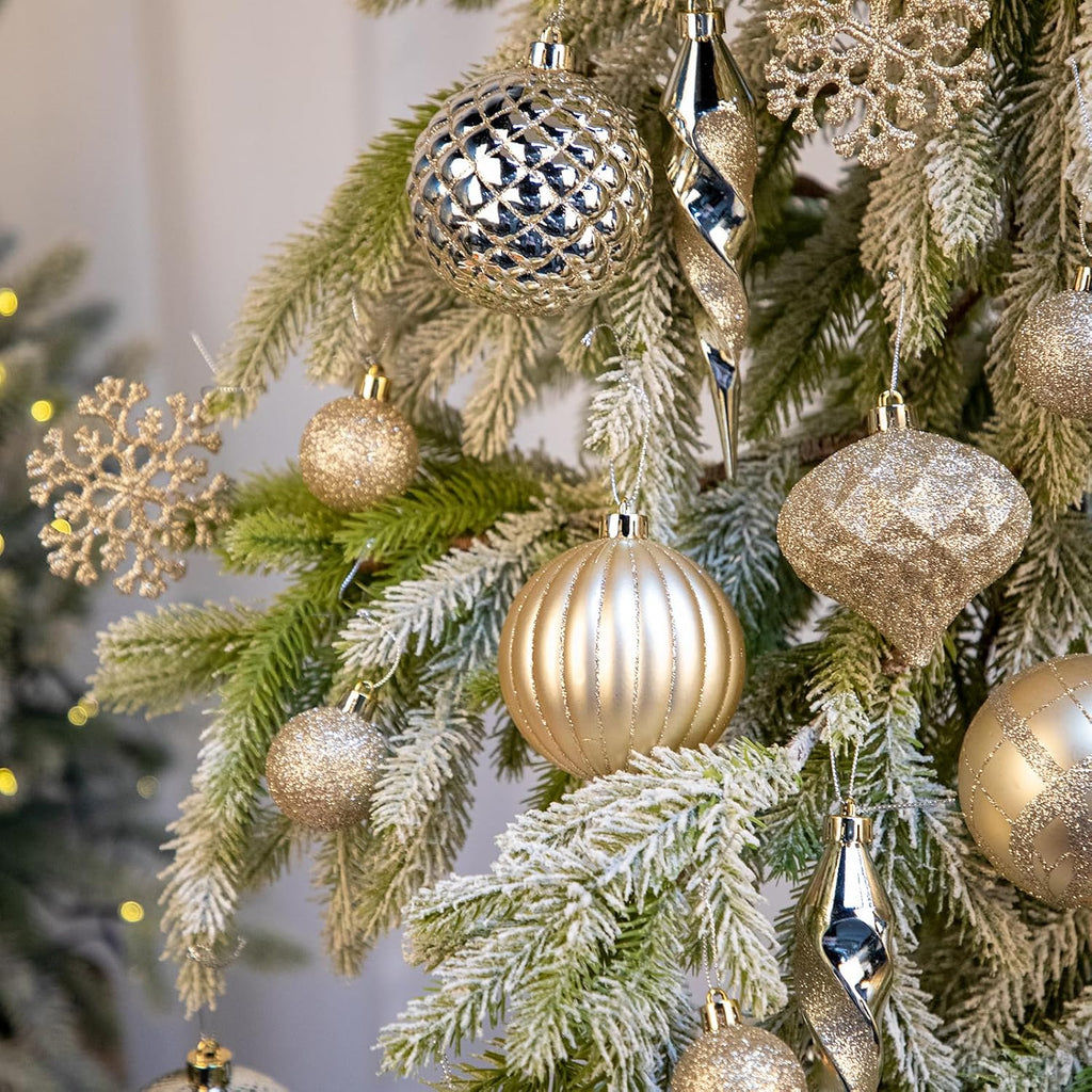 Christmas Tree Ornaments Set with Shatterproof Balls Icicle Snowflake Hanging Ornaments Farmhouse Christmas - Set of 50