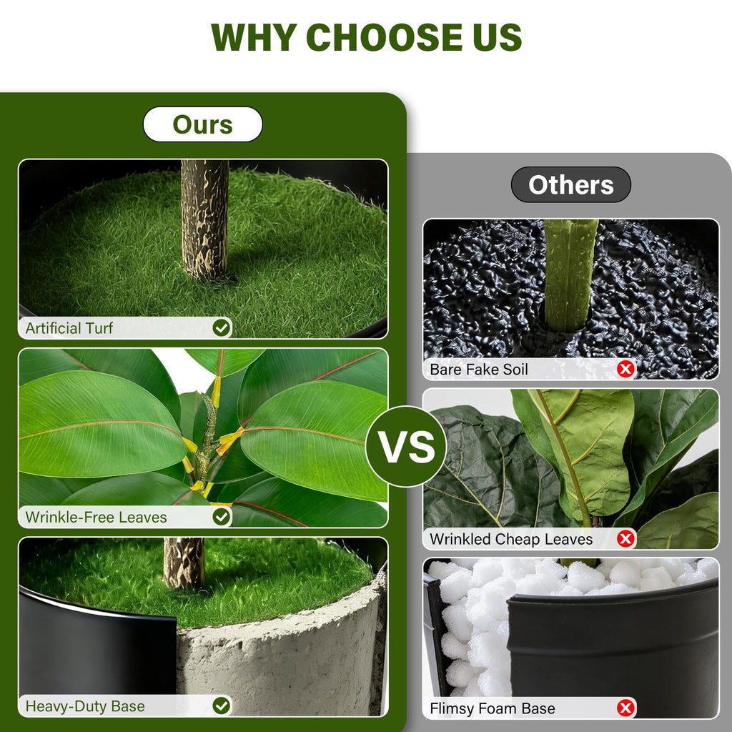 2 Pack Rubber Tree Floor Plant Fake Tree Indoor Fake Plants Artificial Plants Medium Faux Plants Bathroom Bedroom