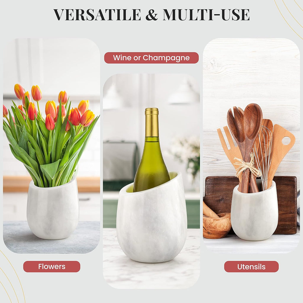Marble Wine Chiller Bucket - 750ml Wine Bottle Cooler and Champagne Chiller for Party, Kitchen, Bar Cart Decor