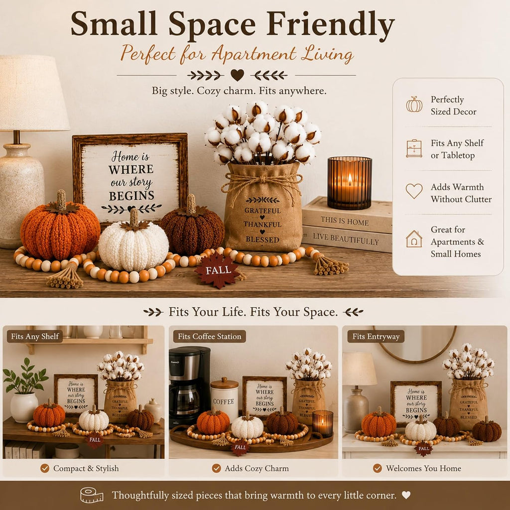 Fall Decor Set, Cozy Autumn Decorations with Pumpkins - Set of 8