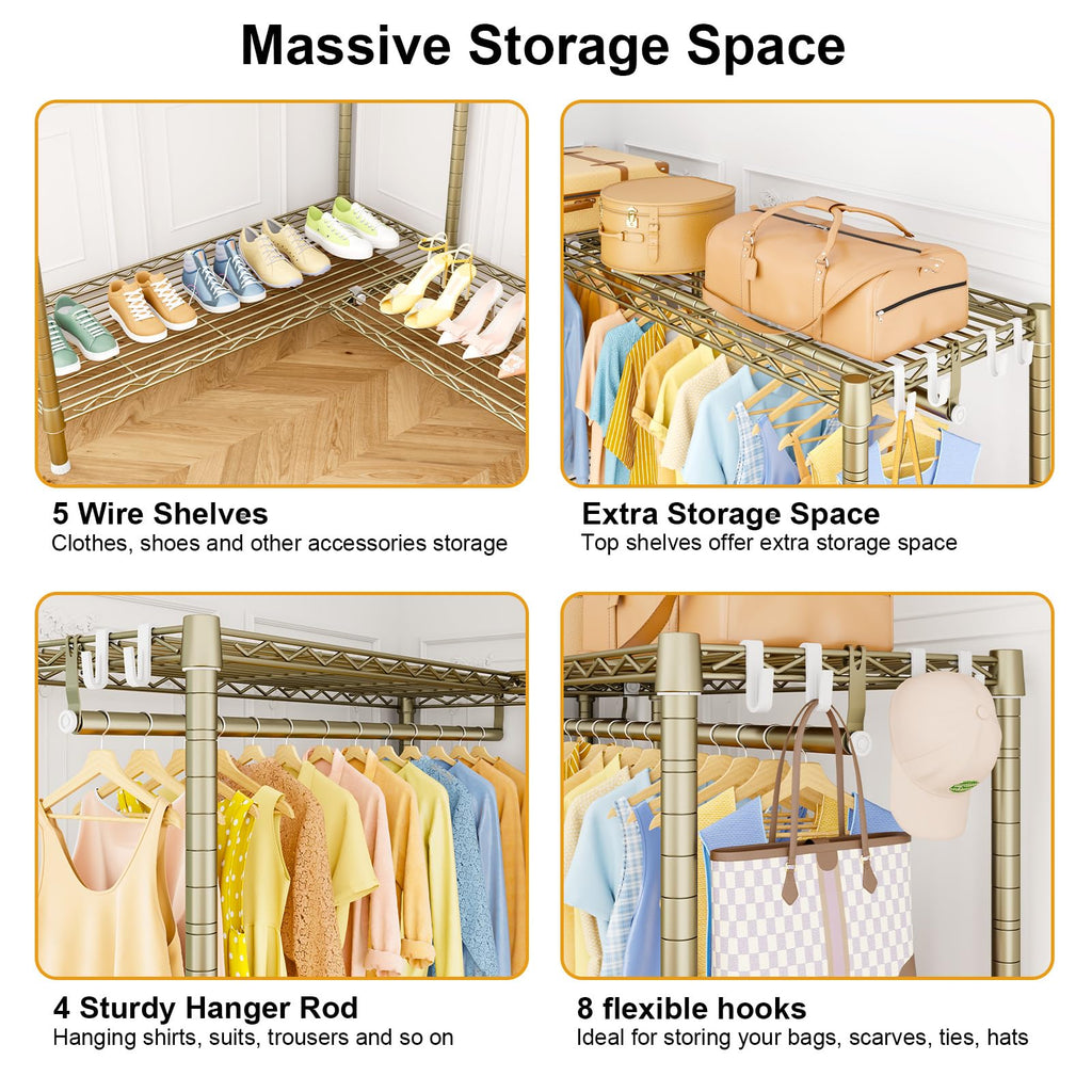 E15 Pro Garment Rack L Shaped Clothes Rack for Corner,Freestanding Clothing Racks for Hanging Clothes,Heavy Duty