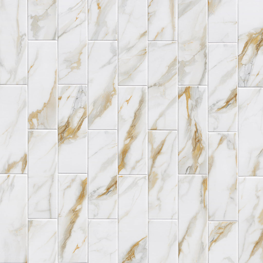 Porcelain Subway Matte Floor & Wall Tile | Calacatta Gold | 4" x 12"