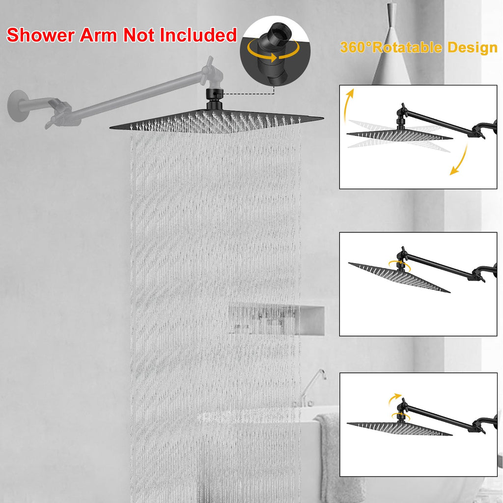 Rain Shower Head, High Flow Stainless Steel Square Rainfall Shower, High Pressure Design, Awesome Shower Experience
